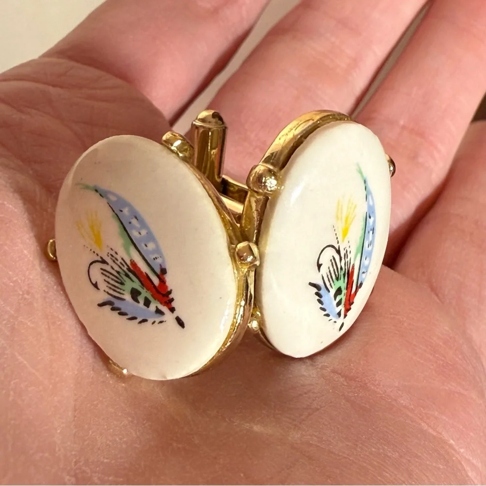 Vintage 1960 70’s MCM Eclectic Grandpa Oversized Fishing Cufflinks